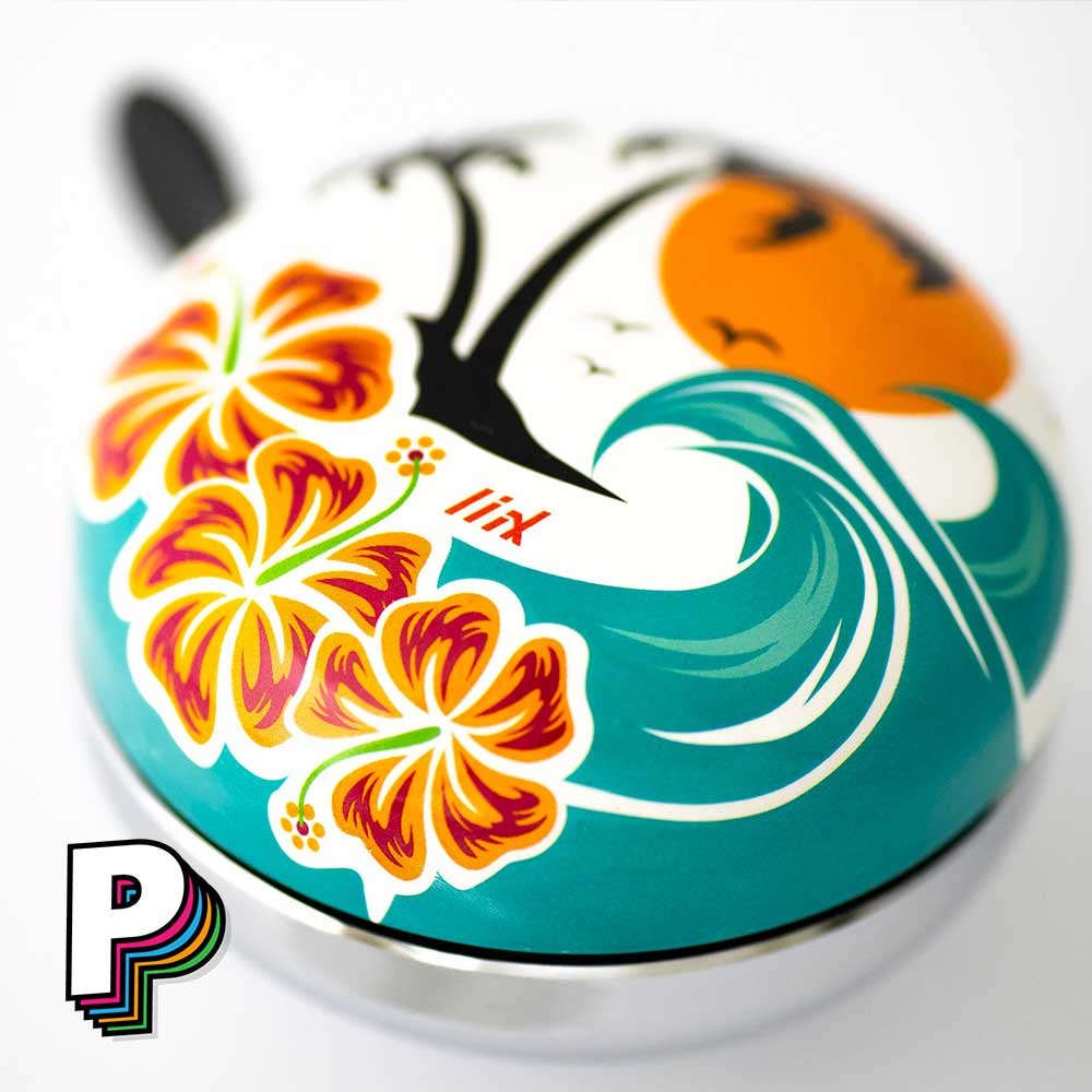 Sonnette XXL Hawaii pour vélo de LIIX détails illustration plage tropicale