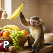 Trousse Banane en cuir de Yup! tenu par un singe