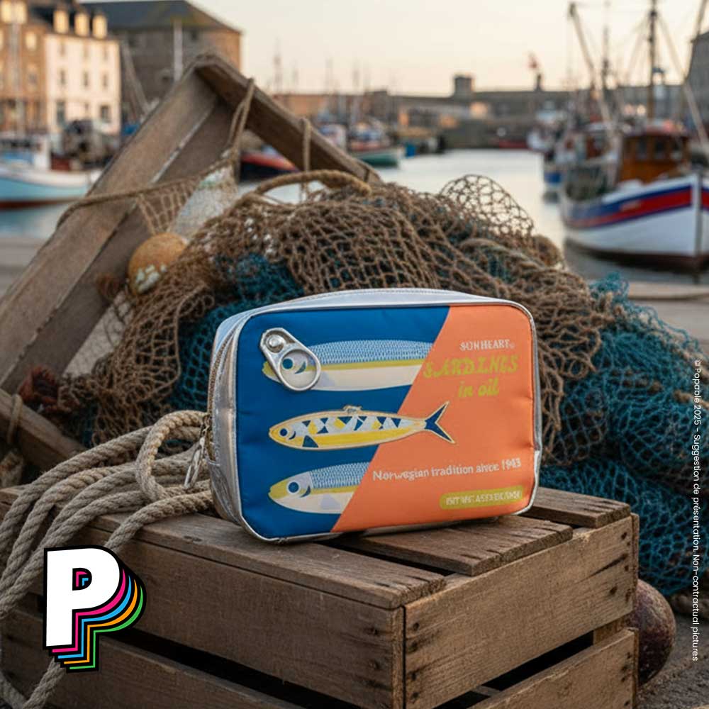 Trousse Boite de Sardines à l'huile de Yup! sur les quais d'un port