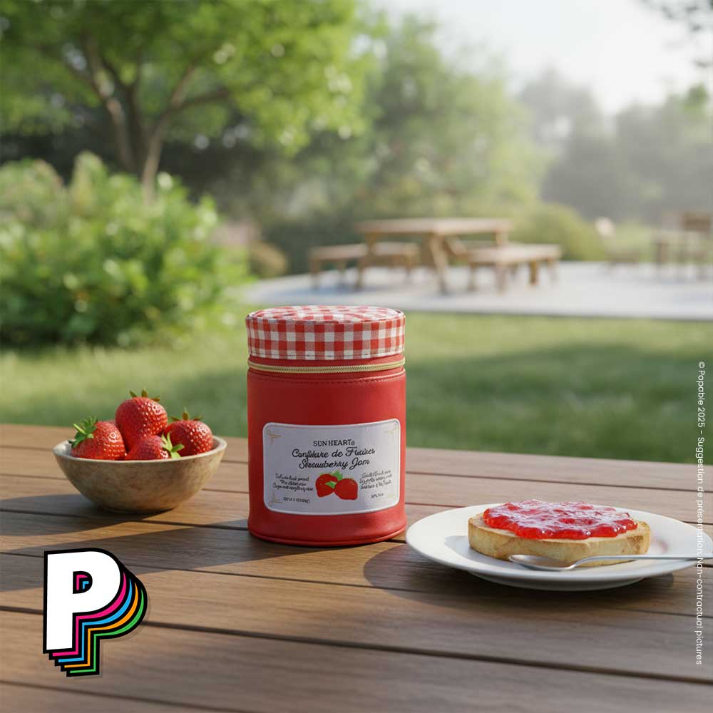 Trousse Pot Confiture de Fraise de Yup! dans un parc avec fraise et tartine 