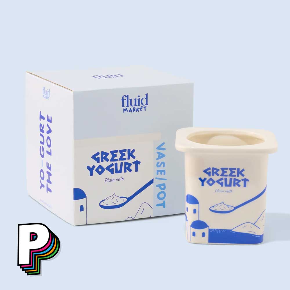 Vase pot de Yaourt Grec en Céramique de Fluid Market et sa boite